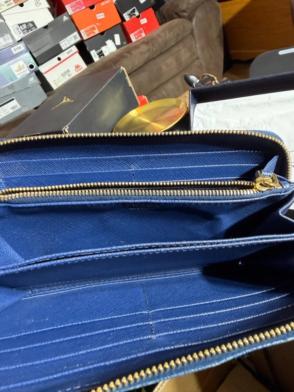 Prada Blue Saffiano Leather Zip Wallet with Gold Logo - Picture 9 of 16
